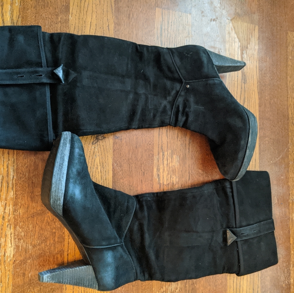 Knee high black suede boots